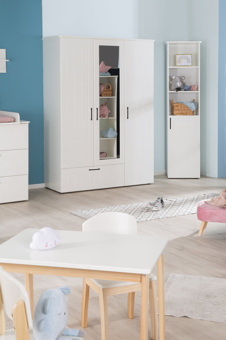 Armario 'Sylt' 3-Trg. incluyendo la puerta del espejo, cajón, barra de ropa y 5 pisos, con fresado decorativo
