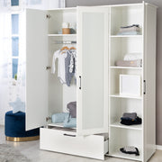Armario 'Sylt' 3-Trg. incluyendo la puerta del espejo, cajón, barra de ropa y 5 pisos, con fresado decorativo