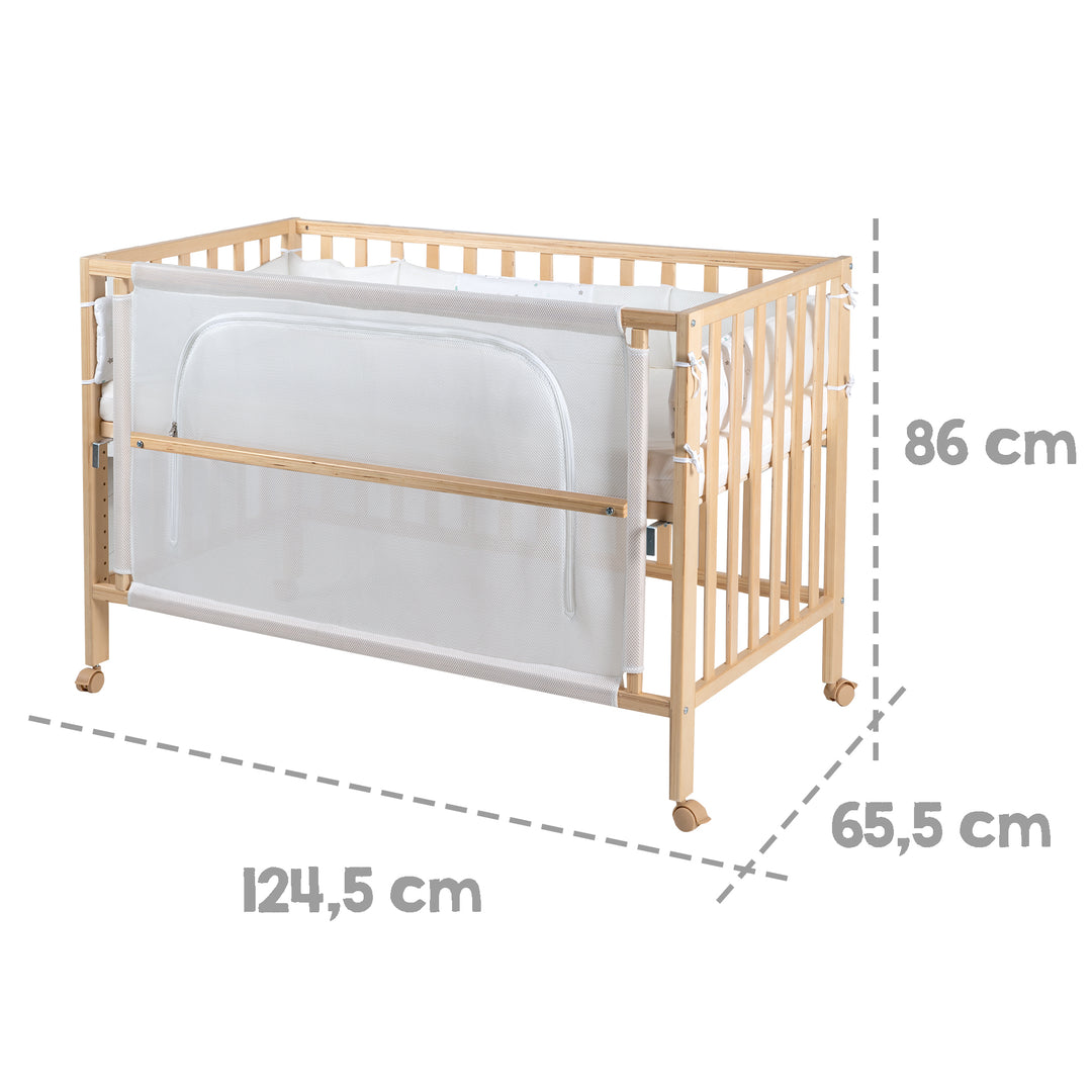 Cuna 'safe asleep®', 60 x 120 cm 'Sternenzauber', cuna de lado al lecho de los padres con equipamiento, natural