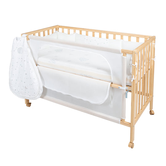 Cuna 'safe asleep®', 60 x 120 cm 'Sternenzauber', cuna de lado al lecho de los padres con equipamiento, natural