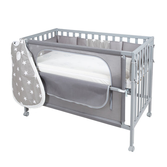 Room Bed 'safe asleep®', 60 x 120 cm, 'Little Stars', Beistellbett inkl. Zubehör, taupe lackiert