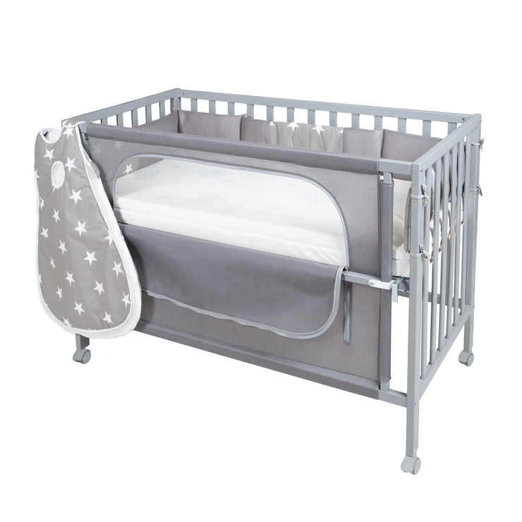 Room Bed 'safe asleep®', 60 x 120 cm, 'Little Stars', Beistellbett inkl. Zubehör, taupe lackiert