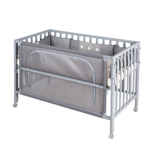 Room Bed 'safe asleep®', 60 x 120 cm, 'Little Stars', Beistellbett inkl. Zubehör, taupe lackiert