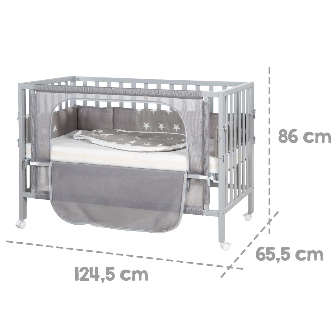 Room Bed 'safe asleep®', 60 x 120 cm, 'Little Stars', Beistellbett inkl. Zubehör, taupe lackiert