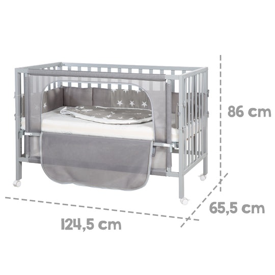 Room Bed 'safe asleep®', 60 x 120 cm, 'Little Stars', Beistellbett inkl. Zubehör, taupe lackiert
