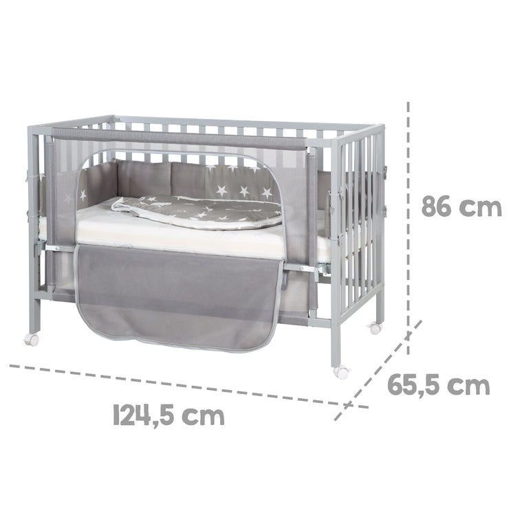 Camera letto "safe asleep®", 60 x 120 cm, "Piccole stelle", letto laterale incl. attrezzatura, taupe laccato