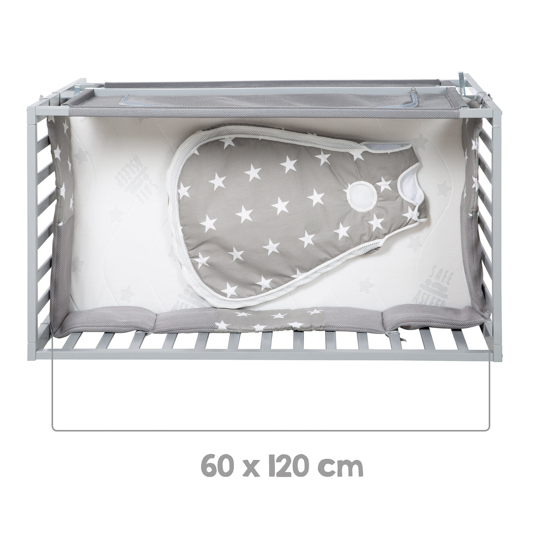 Room Bed 'safe asleep®', 60 x 120 cm, 'Little Stars', Beistellbett inkl. Zubehör, taupe lackiert
