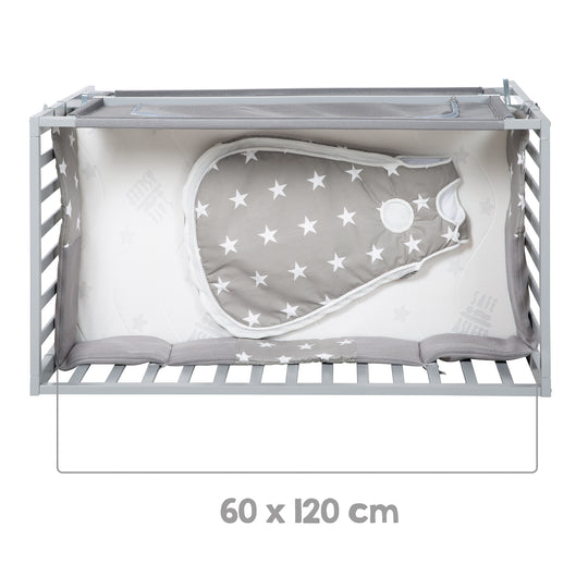 Room Bed 'safe asleep®', 60 x 120 cm, 'Little Stars', Beistellbett inkl. Zubehör, taupe lackiert