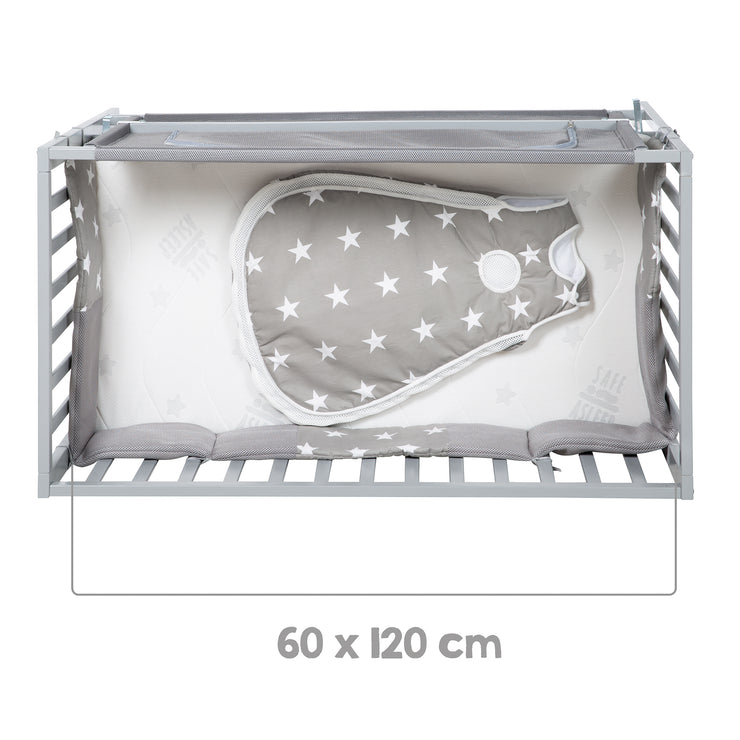 Room Bed 'safe asleep®', 60 x 120 cm, 'Little Stars', Beistellbett inkl. Zubehör, taupe lackiert