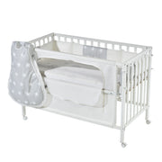 Cama de habitación 'Safe Sleeple®', 60 x 120 cm, 'Stars Grey', cama lateral que incluye equipos, blanco pintado