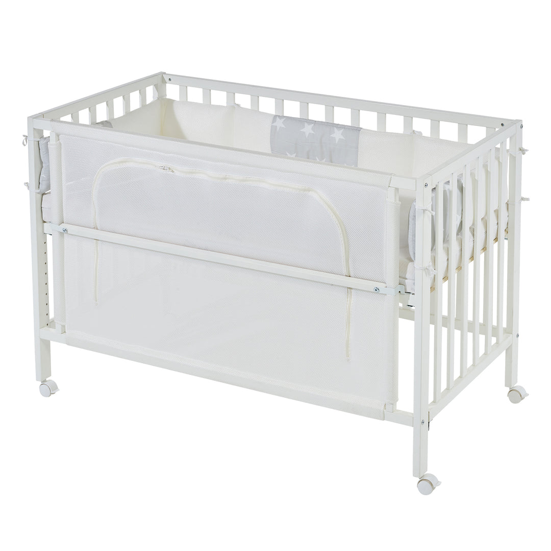 Room Bed 'safe asleep®', 60 x 120 cm, 'Sterne grau', Beistellbett inkl. Ausstattung, weiß lackiert