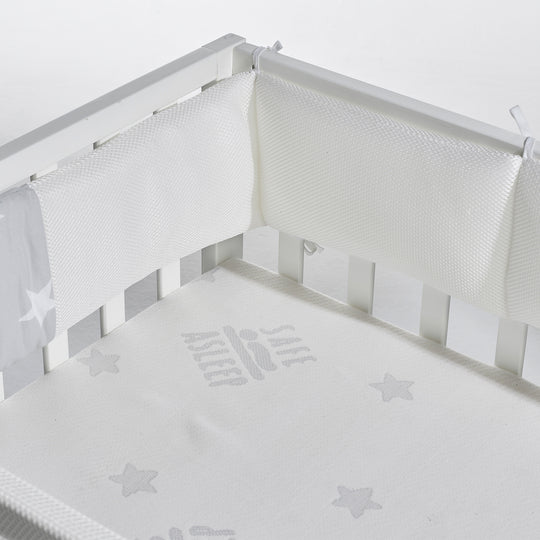 Room Bed 'safe asleep®', 60 x 120 cm, 'Sterne grau', Beistellbett inkl. Ausstattung, weiß lackiert