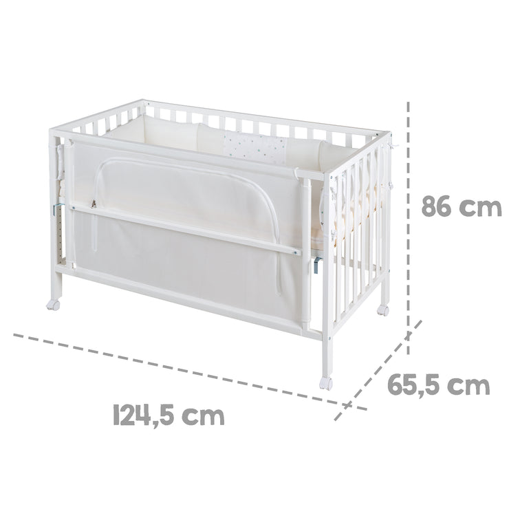 Cuna de colecho 'safe asleep®', 60 x 120 cm, 'Sternenzauber', cama adicional con accesorios, lacado blanco