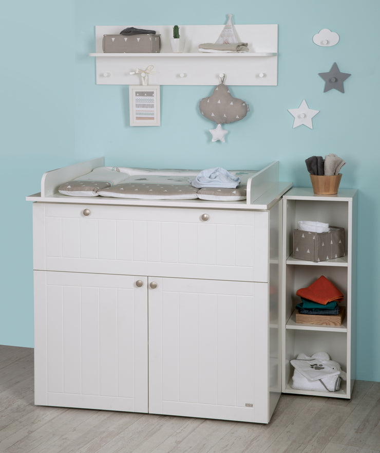 Wickelkommode 'Mia' mit Wickelansatz, Landhausstil weiß, 1 Schublade, 2 Türen, Wickelhöhe 93 cm