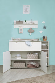 Wickelkommode 'Mia' mit Wickelansatz, Landhausstil weiß, 1 Schublade, 2 Türen, Wickelhöhe 93 cm