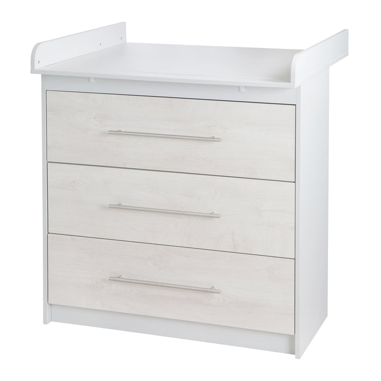 Commode bébé "Maren 2" avec plan à langer, corps chêne chaulé, hauteur à langer: 90,5 cm