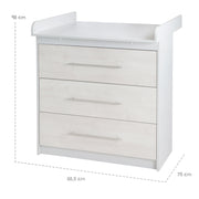 Commode bébé "Maren 2" avec plan à langer, corps chêne chaulé, hauteur à langer: 90,5 cm