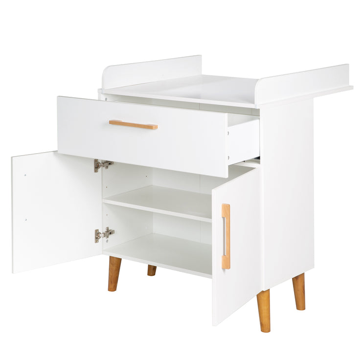 Kinderzimmerset 'Mick', inkl. Kombi-Bett, Wickelkommode & 3-türigem Schrank, weiß/Goldeiche