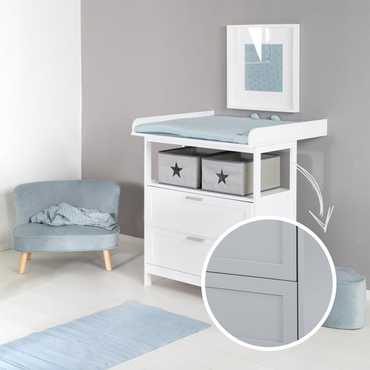 Cassettiera fasciatoio 'Hamburg' con estensione, 2 cassetti e box, con fissaggio a parete, altezza fasciatoio 92 cm