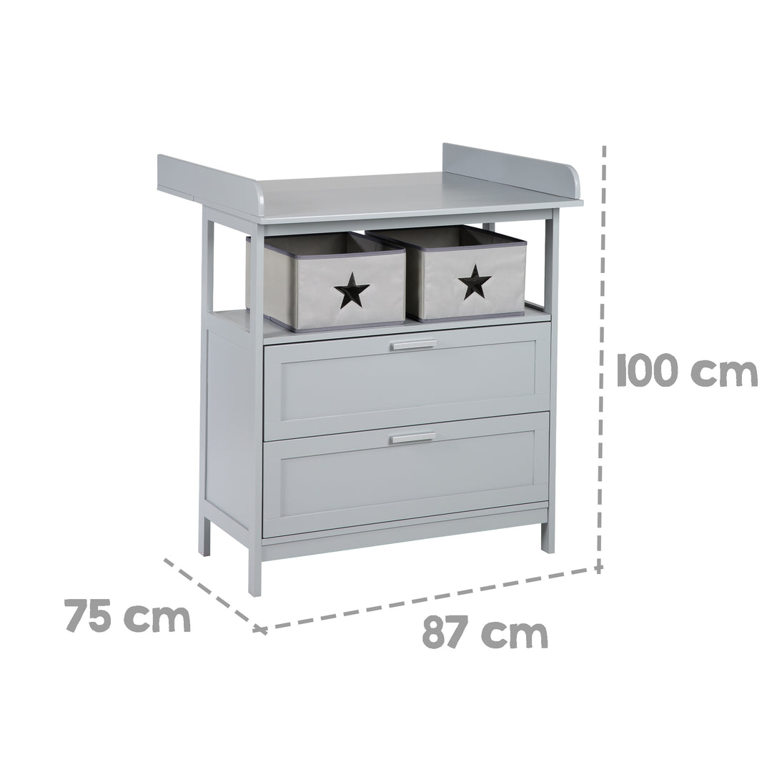 Cassettiera fasciatoio 'Hamburg' con estensione, 2 cassetti e box, con fissaggio a parete, altezza fasciatoio 92 cm