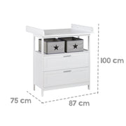 Wickelkommode 'Hamburg' mit Ansatz, 2 Schubladen, 2 Boxen, Wandbefestigung, Wickelhöhe 92 cm