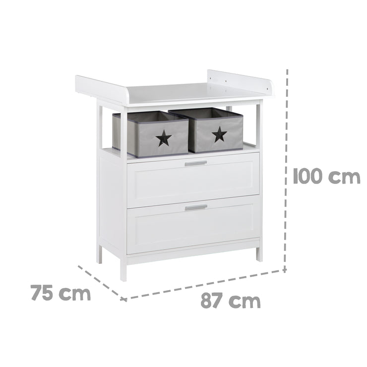 Wickelkommode 'Hamburg' mit Ansatz, 2 Schubladen, 2 Boxen, Wandbefestigung, Wickelhöhe 92 cm