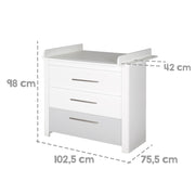 Changing Dresser 'Linus' with table, 3 drawers, winding height: 90 cm, HxWxD: 98 x 102 x 76/43 cm