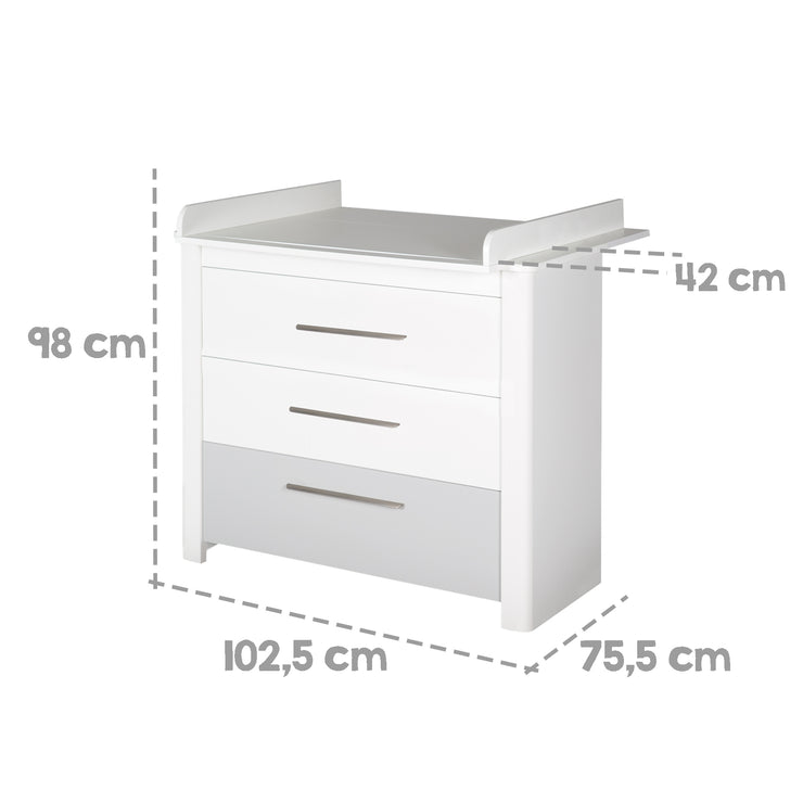 Zimmerset 'Linus' inkl. Kombi-Bett 70 x 140 cm, Wickelkommode & 3-türigem Schrank, Weiß / grau