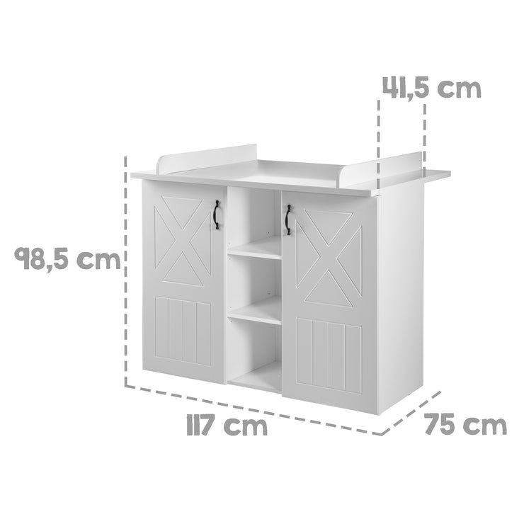 Juego de habitación para niños 'Constantin', incluye cama combinada 70 x 140 cm y cambiador, blanco fresado