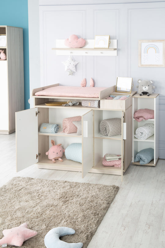 Cassettiera fasciatoio'Olaf' con fasciatoio, bianco / Olmo Luna, altezza cambio 92,5 cm