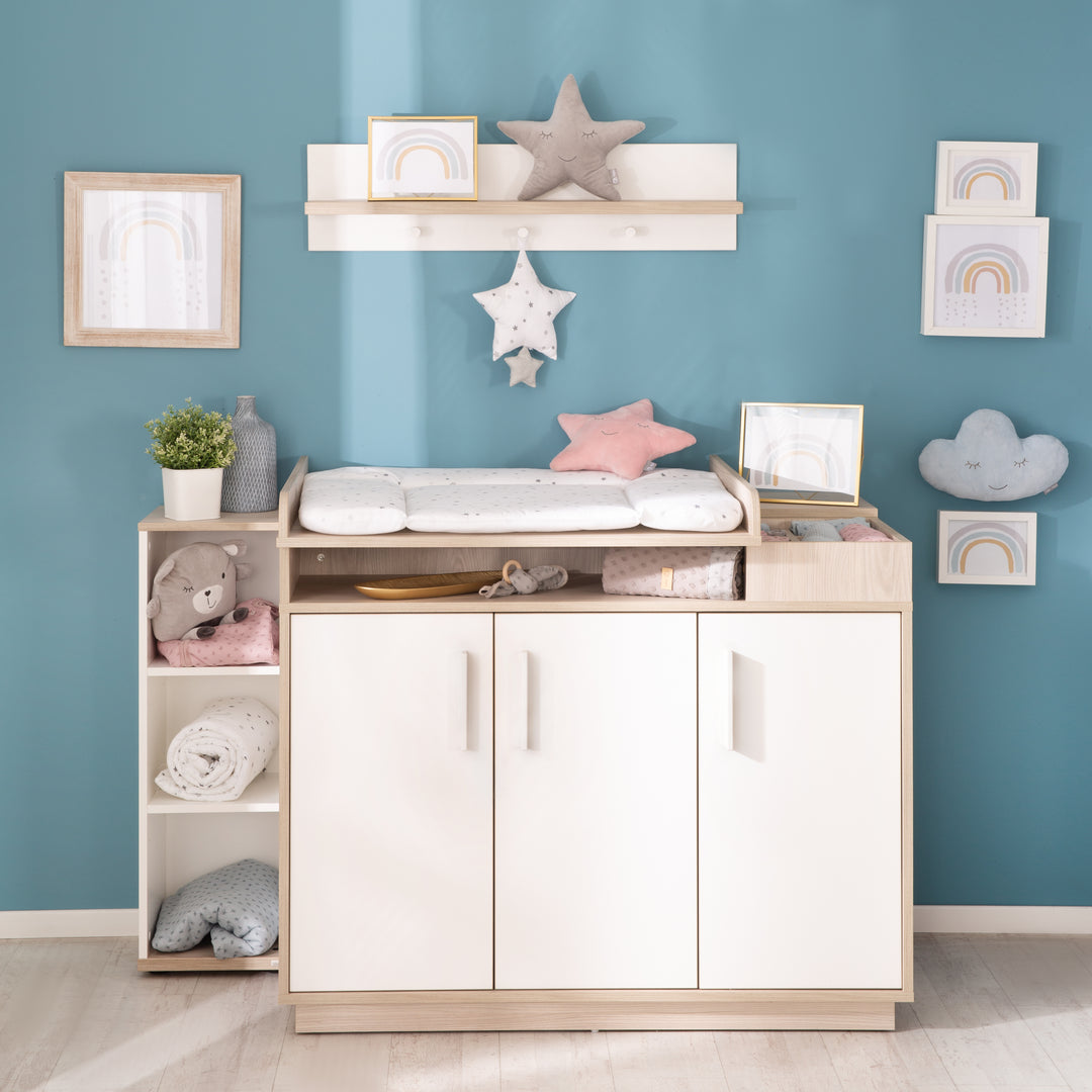 Cassettiera fasciatoio'Olaf' con fasciatoio, bianco / Olmo Luna, altezza cambio 92,5 cm