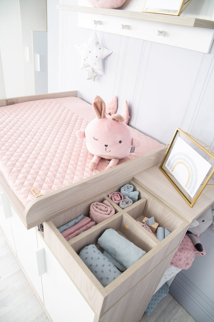 Changing table 'Olaf' with changing attachment, white / Luna Elm, changing height 92.5 cm