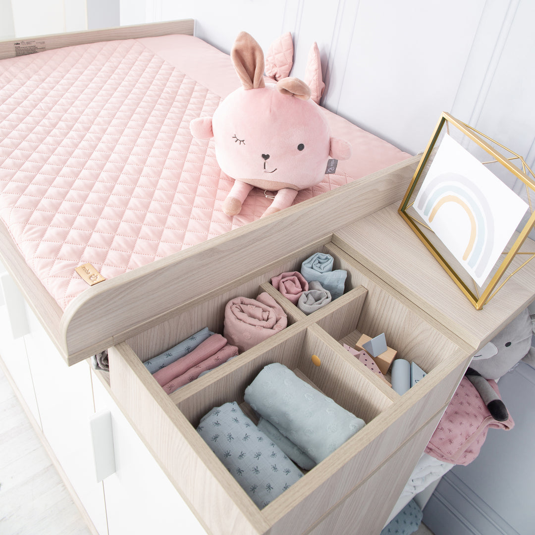 Möbelset 'Olaf' inkl. Kombi-Bett 70 x 140 cm & breiter Wickelkommode, Luna Elm/weiß