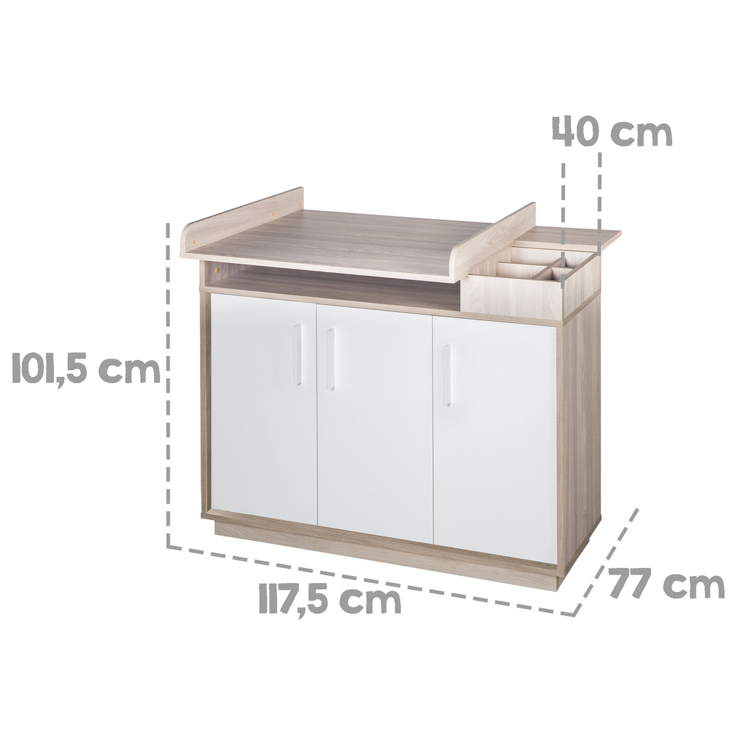Möbelset 'Olaf' inkl. Kombi-Bett 70 x 140 cm & breiter Wickelkommode, Luna Elm/weiß