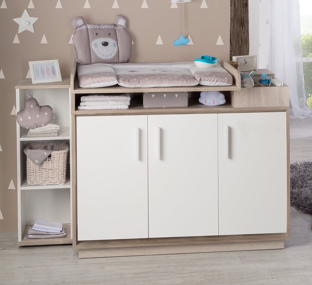 Cassettiera fasciatoio'Olaf' con fasciatoio, bianco / Olmo Luna, altezza cambio 92,5 cm