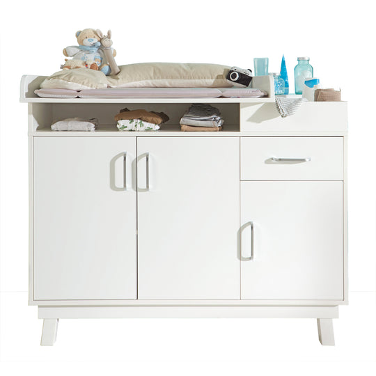 Cassettiera fasciatoio 'Nordic Weiss' tra cui set di pannolini, 3 porte e 1 cassetto, altezza avvolgente 92 cm