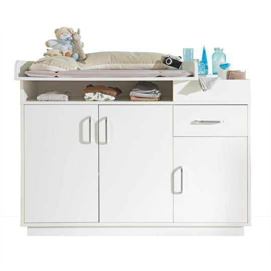 Cassettiera fasciatoio 'Nordic Weiss' tra cui set di pannolini, 3 porte e 1 cassetto, altezza avvolgente 92 cm
