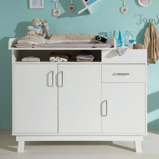 Cassettiera fasciatoio 'Nordic Weiss' tra cui set di pannolini, 3 porte e 1 cassetto, altezza avvolgente 92 cm