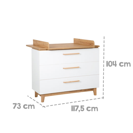 Changing Table 'Finn' with Changing Pad, Drawer Dampening, 3 Drawers, Changing Height 94 cm