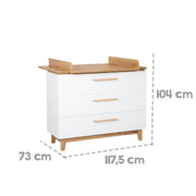 Wickelkommode 'Finn' mit Wickelansatz, Schubladendämpfung, 3 Schubladen, Wickelhöhe 94 cm