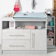 Commode "Maren 2" avec table à langer, 1 tiroir, 1 porte, 1 compartiment, gris clair/blanc