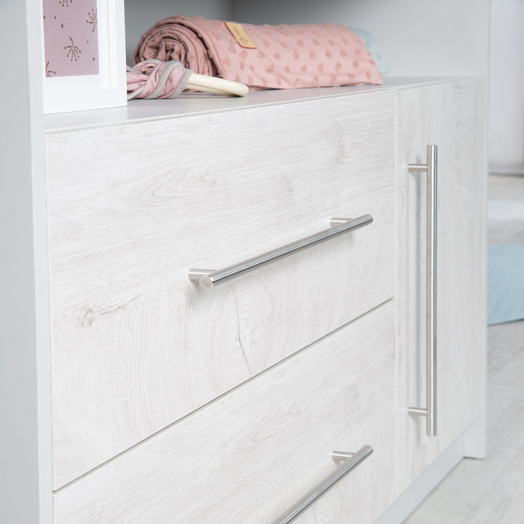 Cápida de cajones 'Maren 2' con pañal, 1 cajón, 1 puerta, 1 compartimento, gris claro/blanco