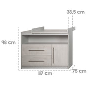 Cápida de cajones 'Maren 2' con pañal, 1 cajón, 1 puerta, 1 compartimento, gris claro/blanco