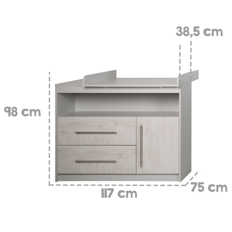 Cambiador 'Maren 2' con cambiador, 1 cajón, 1 puerta, 1 compartimento, gris claro / blanco