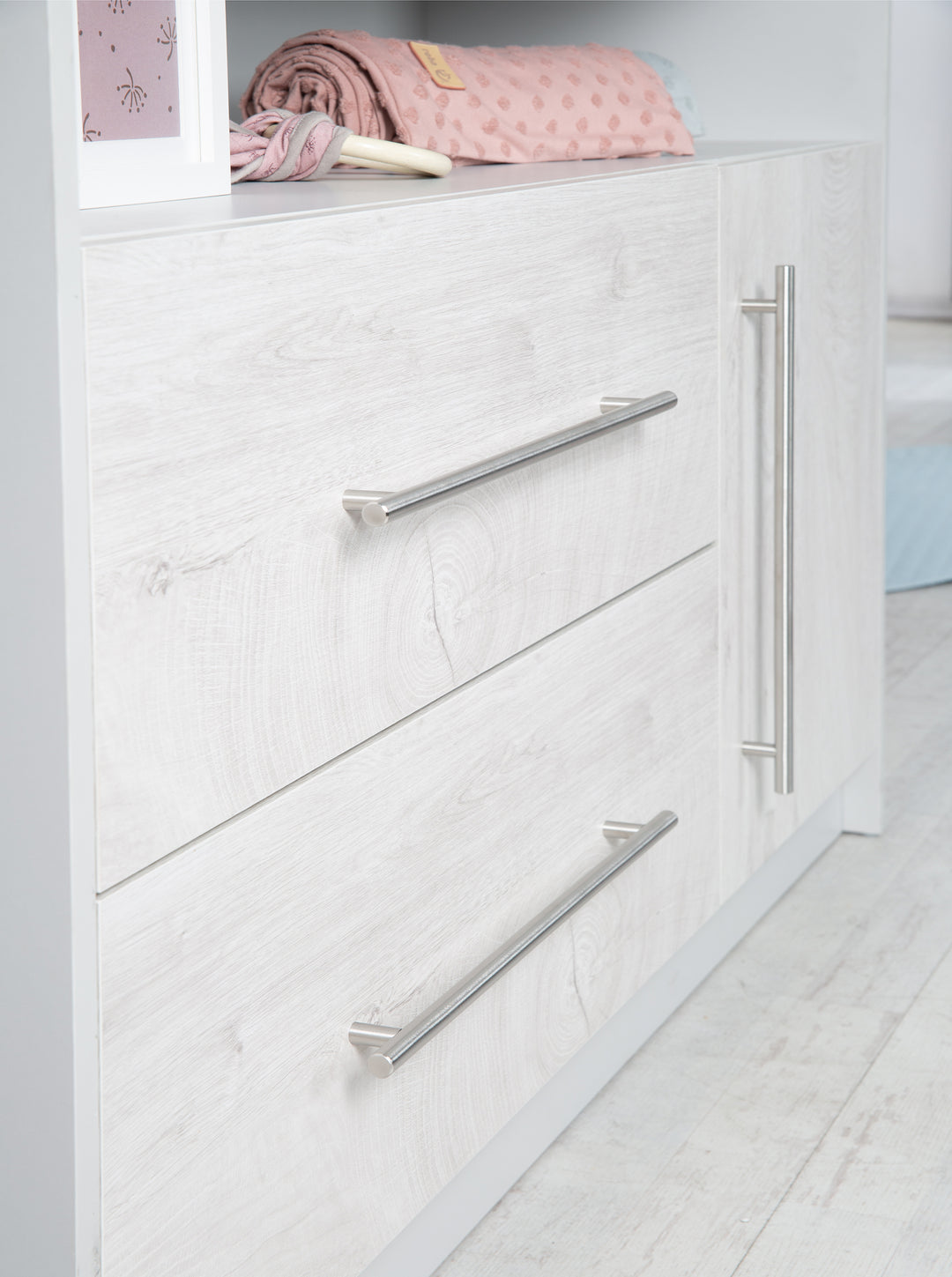 Set da camera per bambini 'Maren 2', incluso letto combi 70 x 140 cm, cambio petto & mobile a 3 porte, grigio chiaro/bianco