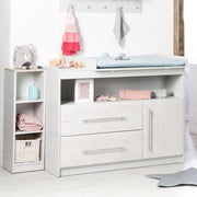 Cápida de cajones 'Maren 2' con pañal, 1 cajón, 1 puerta, 1 compartimento, gris claro/blanco