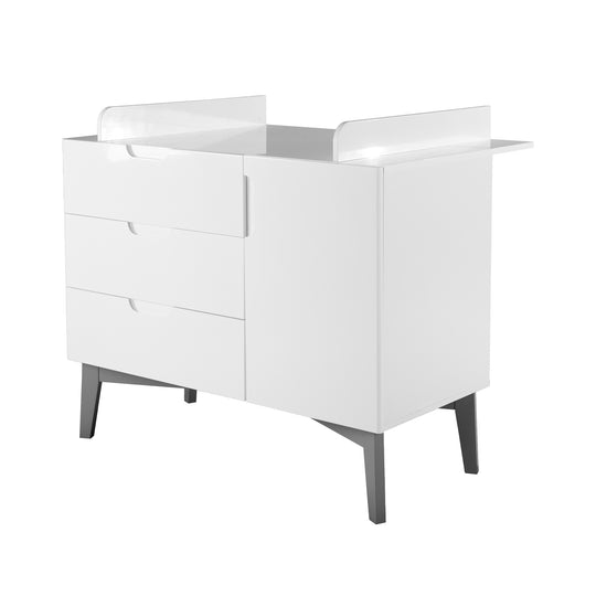Möbelset 'Retro 2‘ inkl. Kombi-Bett 70 x 140 cm & breiter Wickelkommode, weiß/ grau