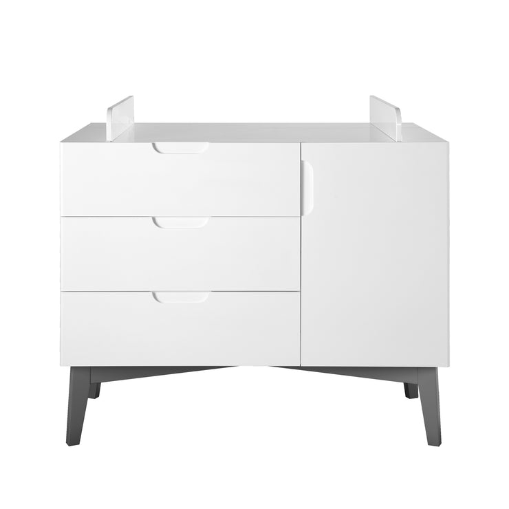 Möbelset 'Retro 2‘ inkl. Kombi-Bett 70 x 140 cm & breiter Wickelkommode, weiß/ grau