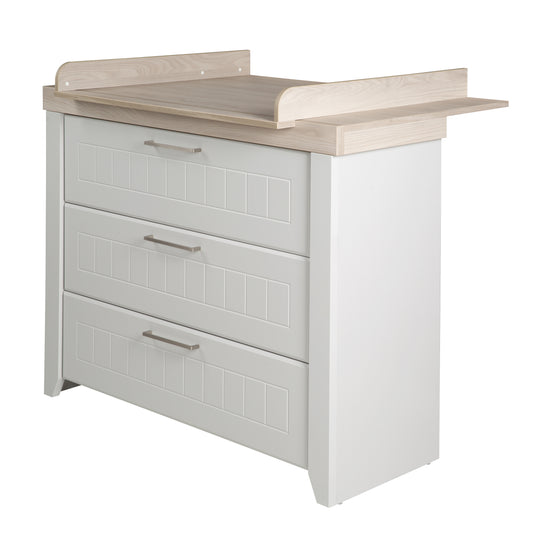 Cassettiera fasciatoio 'Helene', con prolunga, 3 cassetti, soft-close, altezza fasciatoio 90 cm, grigio chiaro