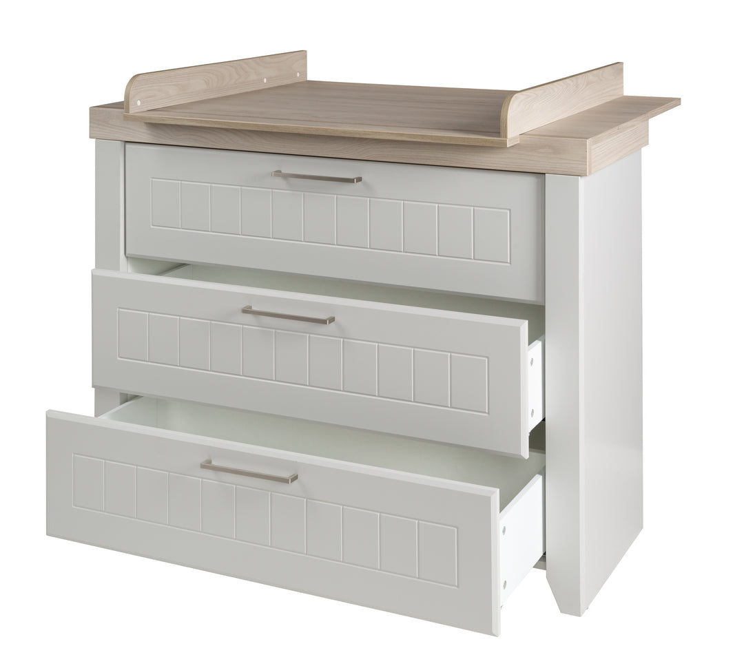 Cassettiera fasciatoio 'Helene', con prolunga, 3 cassetti, soft-close, altezza fasciatoio 90 cm, grigio chiaro